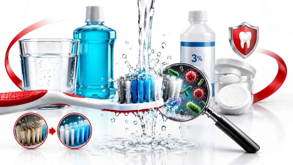 The easiest way to disinfect your toothbrush is to rinse it under hot water. Instead of trying to sterilize it, make a habit of replacing it on time.